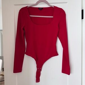 Dynamite Red Long-Sleeve Square Neck Bodysuit